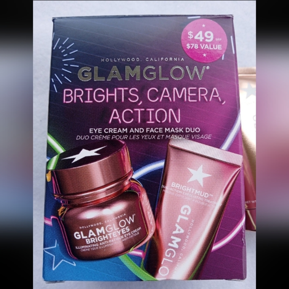 GlamGlow Eye Cream & Face Mask Duo Brights Camera Action $49 Retail $78 Value